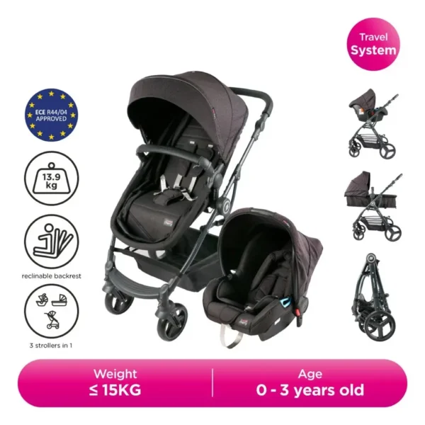 3-in-1 Convertible-1 Sweet Cherry 3-in-1 Convertible Baby Stroller with Baby Carrier Car Seat GL600 Vetro S Travelling System
