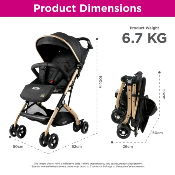 Sweet Cherry Luxury Gold Frame & Compact Folding Baby Stroller SC707 Neon Stroller with Pulling Rod Can Up To 22KG